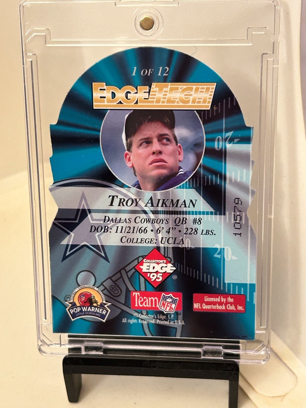 Troy Aikman 1995 Collectors Edge-Edge Tech Die Cut-Dallas Cowboys - Picture 2 of 2